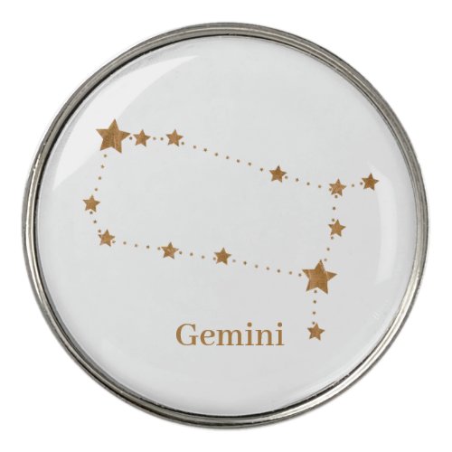 Modern Zodiac Sign Gold Gemini  Element Air  Golf Ball Marker