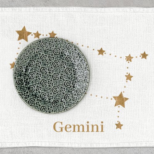 Modern Zodiac Sign Gold Gemini  Element Air  Kitchen Towel