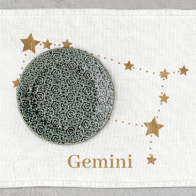 Modern Zodiac Sign Gold Gemini | Element Air  Kitchen Towel (Creator Uploaded)