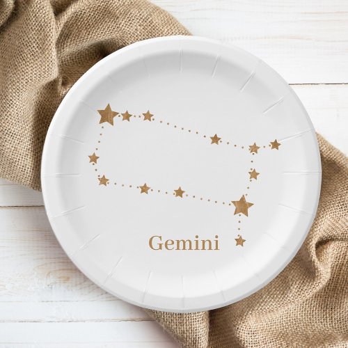 Modern Zodiac Sign Gold Gemini  Element Air Paper Plates