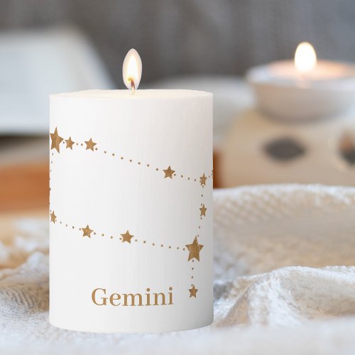 Modern Zodiac Sign Gold Gemini  Element Air  Pillar Candle