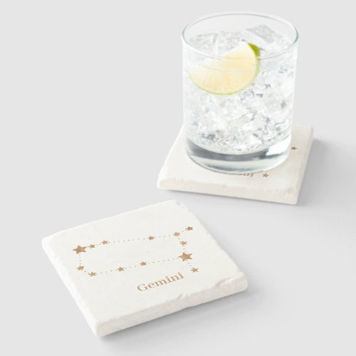 Modern Zodiac Sign Gold Gemini  Element Air  Stone Coaster