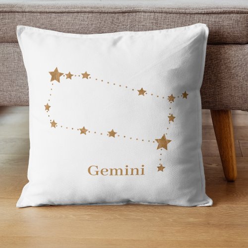 Modern Zodiac Sign Gold Gemini  Element Air  Throw Pillow