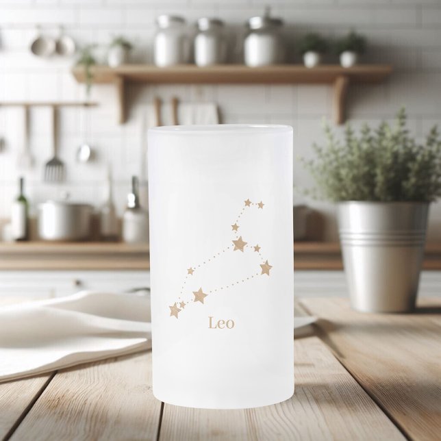 Modern Zodiac Sign Gold Leo | Element Fire Frosted Glass Beer Mug (Creator Uploaded)