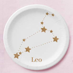 Modern Zodiac Sign Gold Leo Element Fire Paper Plates