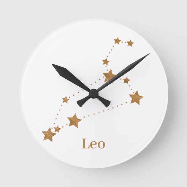 Modern Zodiac Sign Gold Leo Element Fire Round Clock Zazzle