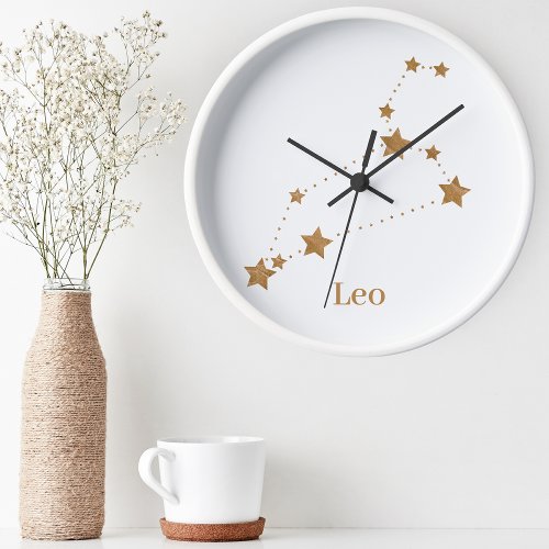 Modern Zodiac Sign Gold Leo  Element Fire Round Clock