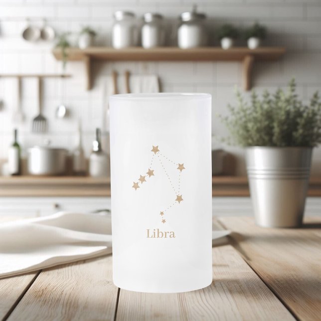 Modern Zodiac Sign Gold Libra | Element Air Frosted Glass Beer Mug (Creator Uploaded)