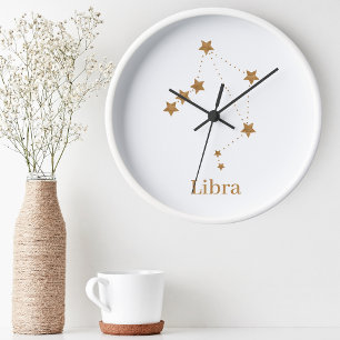 modern Zodiac Sign Gold Libra   Element Air Round Clock
