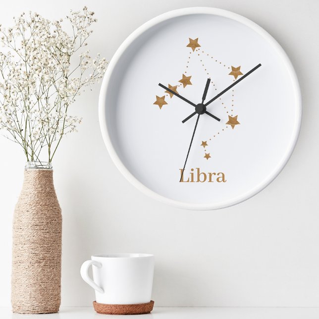 modern Zodiac Sign Gold Libra | Element Air Round Clock (Creator Uploaded)