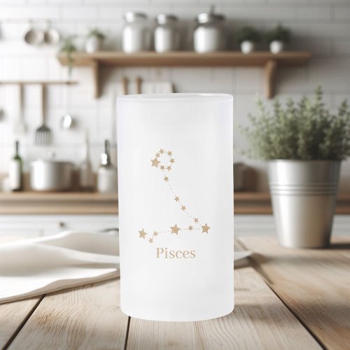 Modern Zodiac Sign Gold Pisces  Element Water Frosted Glass Beer Mug