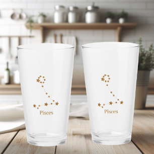 Modern Zodiac Sign Gold Pisces   Element Water Glass