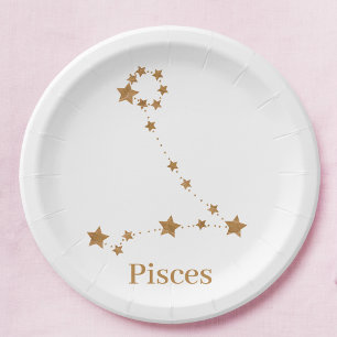 Modern Zodiac Sign Gold Pisces Element Water Paper Plates
