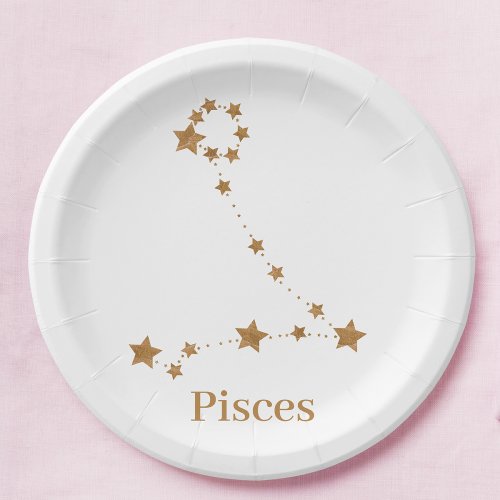 Modern Zodiac Sign Gold Pisces  Element Water Paper Plates