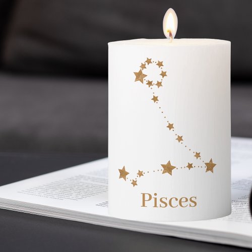 Modern Zodiac Sign Gold Pisces  Element Water Pillar Candle