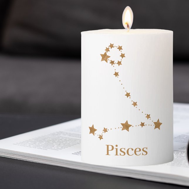 Modern Zodiac Sign Gold Pisces | Element Water Pillar Candle (Creator Uploaded)