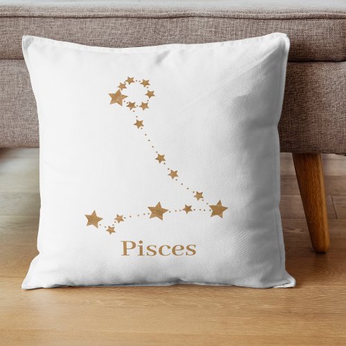 Modern Zodiac Sign Gold Pisces  Element Water Throw Pillow