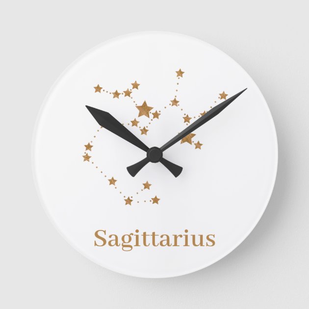 Modern Zodiac Sign Gold Sagittarius Element Fire Round Clock Zazzle