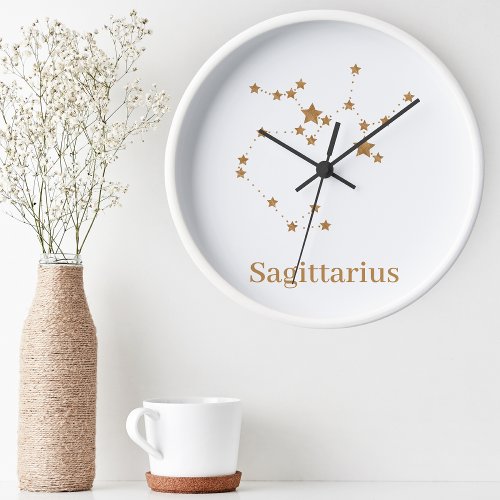 Modern Zodiac Sign Gold Sagittarius Element  Fire Round Clock