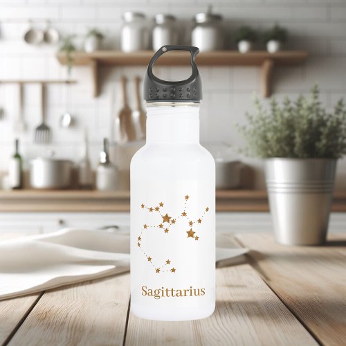 Modern Zodiac Sign Gold Sagittarius Element  Fire Stainless Steel Water Bottle