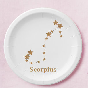 Modern Zodiac Sign Gold Scorpius Element Water Paper Plates