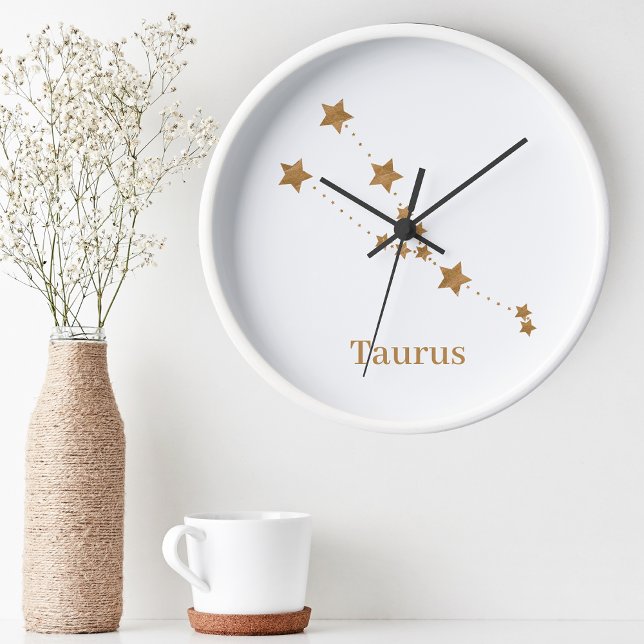 Modern Zodiac Sign Gold Taurus | Earth Element Round Clock (Creator Uploaded)