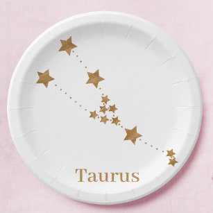 Modern Zodiac Sign Gold Taurus   Element Earth Paper Plates