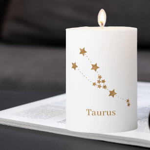Modern Zodiac Sign Gold Taurus   Element Earth Pillar Candle