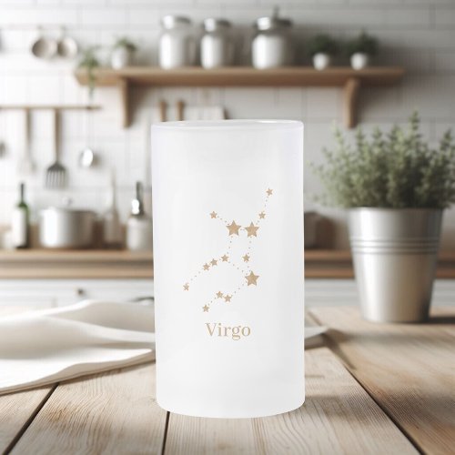 Modern Zodiac Sign Gold Virgo  Element Earth Frosted Glass Beer Mug