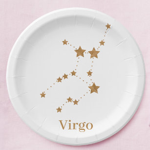 Modern Zodiac Sign Gold Virgo   Element Earth Paper Plates