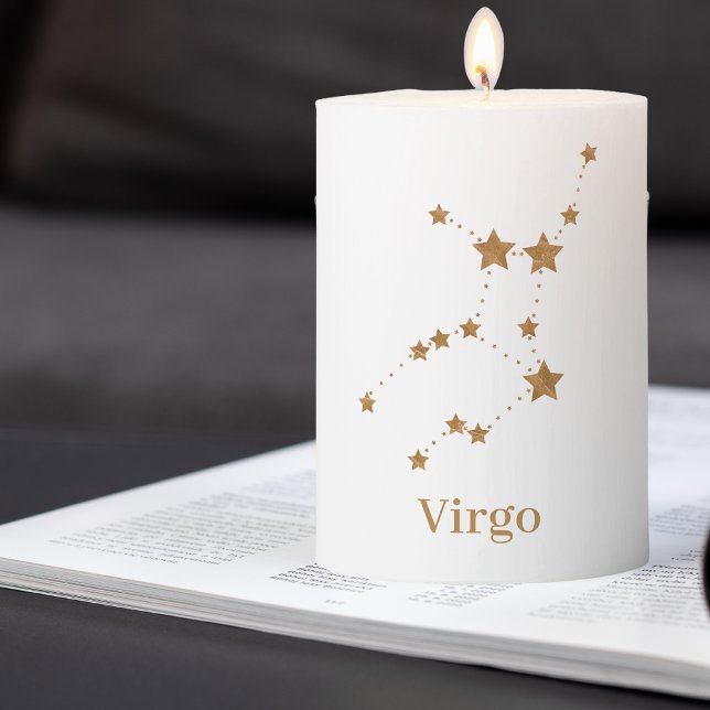 Modern Zodiac Sign Gold Virgo | Element Earth Pillar Candle (Creator Uploaded)