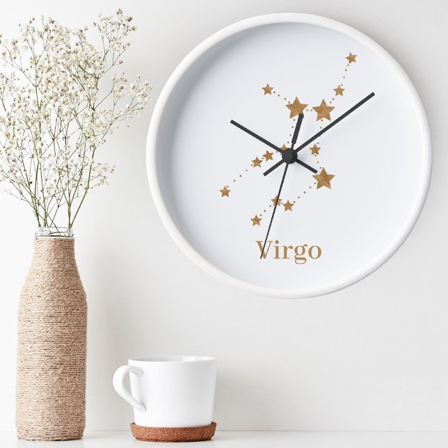 Modern Zodiac Sign Gold Virgo | Element Earth Round Clock (Creator Uploaded)