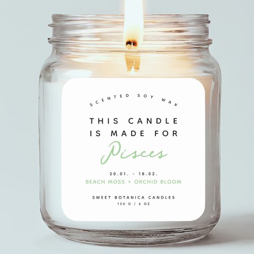 Modern zodiac sign Pisces candle label