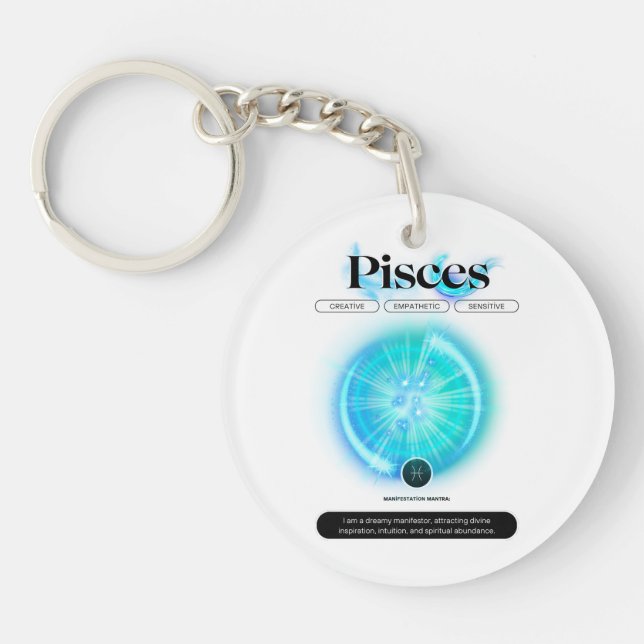 Modern Zodiac Sign Pisces Quote Water Element Keychain (Front)