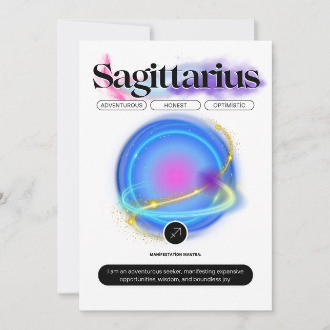 Modern Zodiac Sign Sagittarius Quote Element Fire Holiday Card (Front)