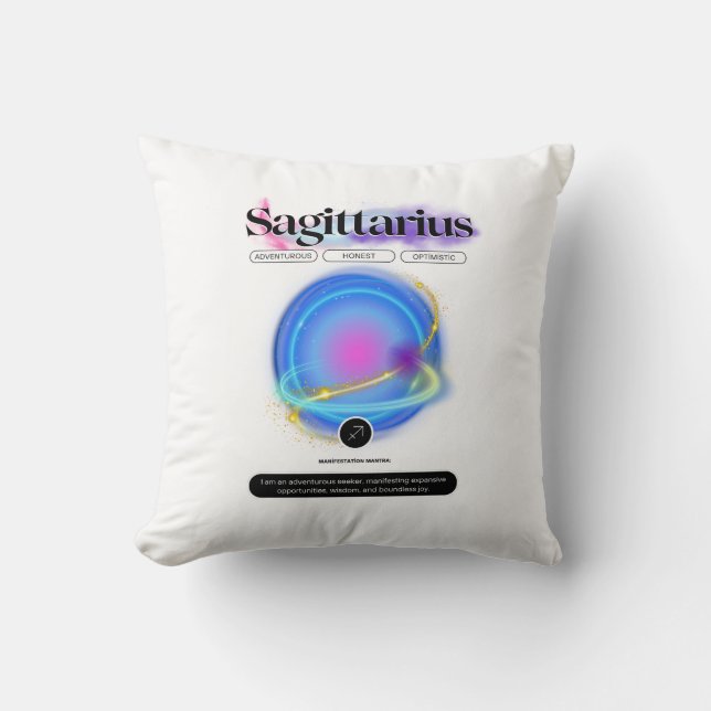 Modern Zodiac Sign Sagittarius Quote Element Fire Throw Pillow (Front)