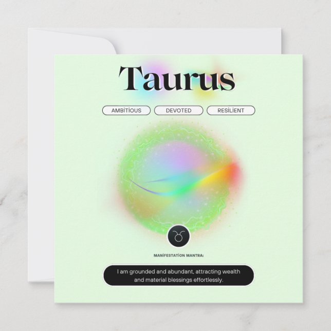 Modern Zodiac Sign Taurus Quote Earth Element Invitation (Front)
