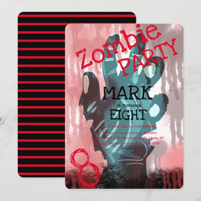 Modern Zombie Hands Bloody Halloween Birthday Invitation (Front/Back)
