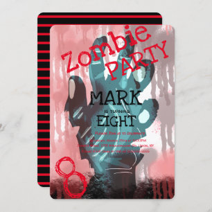 Modern Zombie Hands Bloody Halloween Birthday Invitation