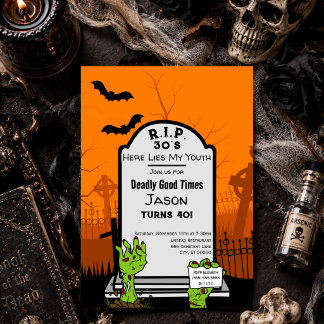 Modern Zombie Horror Themed 40th Birthday Party Invitation