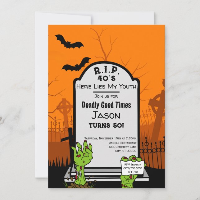 Modern Zombie Horror Themed 50th Birthday Party Invitation (Front)