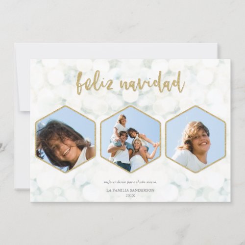 Moderna Feliz Navidad Blanco y Oro Foto Holiday Card