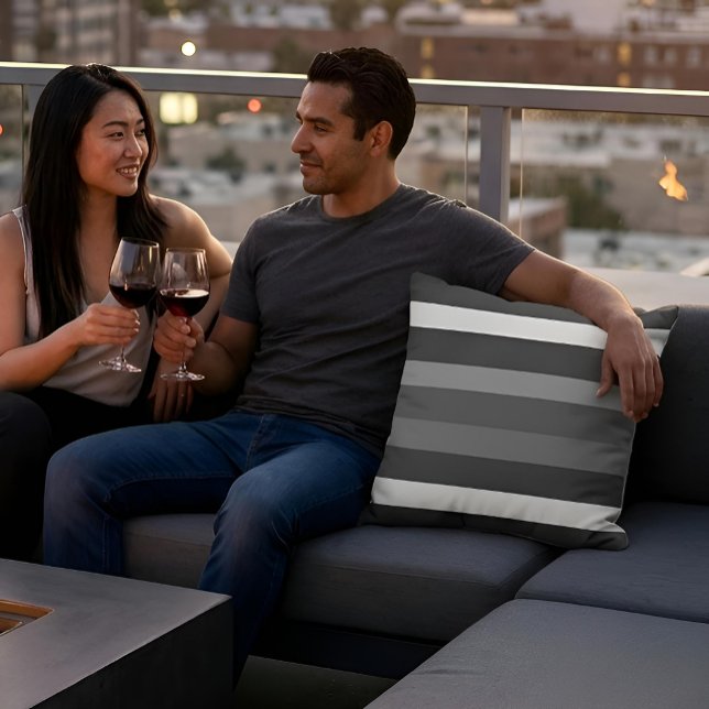 Moderna Linear | Carbon & Obsidian Throw Pillow (Lifestyle Shot (outdoor fabric))