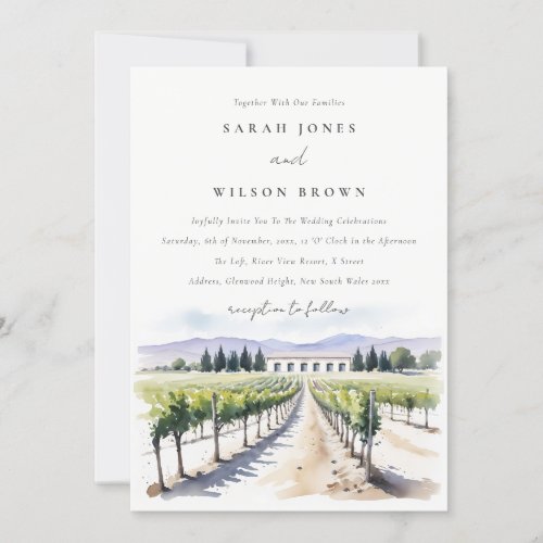 Moderna Watercolor Fashion Vineyard Landscaped Bod Invitation