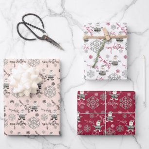ModernCute Santa Snowflakes Pattern Wrapping Paper Sheets