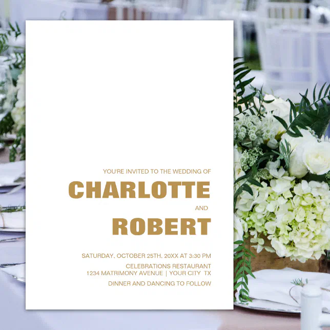Wedding Invitations Textformat Modernd Minimalist Gold Text Wedding Invitation | Zazzle