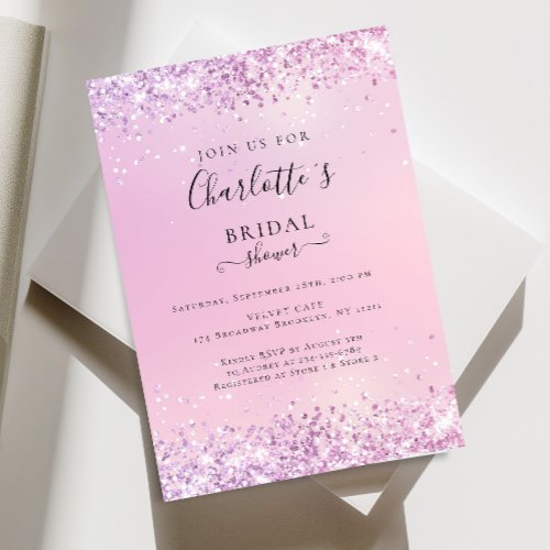 Moderne Glitter Pink Imitat Bridal Shower Invitation