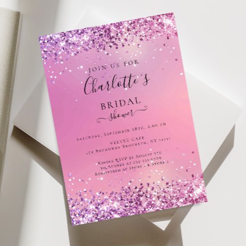 Moderne Glitter Purple Imitat Bridal Shower Invitation