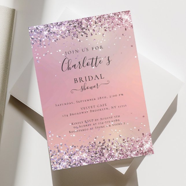 Moderne Glitter Purple-Silver (Imitat) Bridal  Invitation (Creator Uploaded)