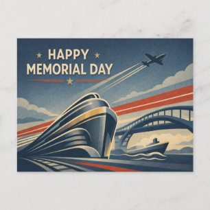 Moderne Transportation Tribute Memorial Day Holiday Postcard